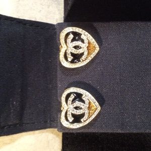 WOMEN'S CHANEL STUD GOLD AND SILVER CRYSTAL EARRINGS.